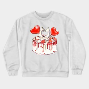 Valentine day cake with cats and candy Crewneck Sweatshirt